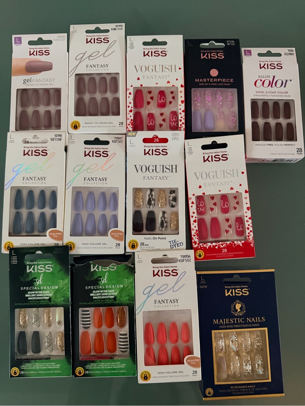 Kiss lot 22 Press-On Nail Lot — Pink, Red, Purple, Coral, Gray, Gold